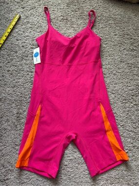 Outdoor Voices Hot Pink Spandex Romper with Orange Side Panels